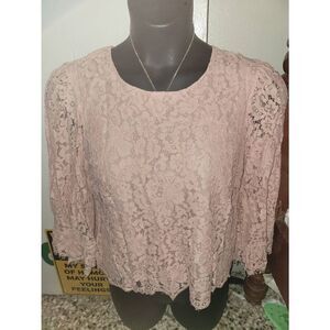 Rose + olive lace nude pink blouse